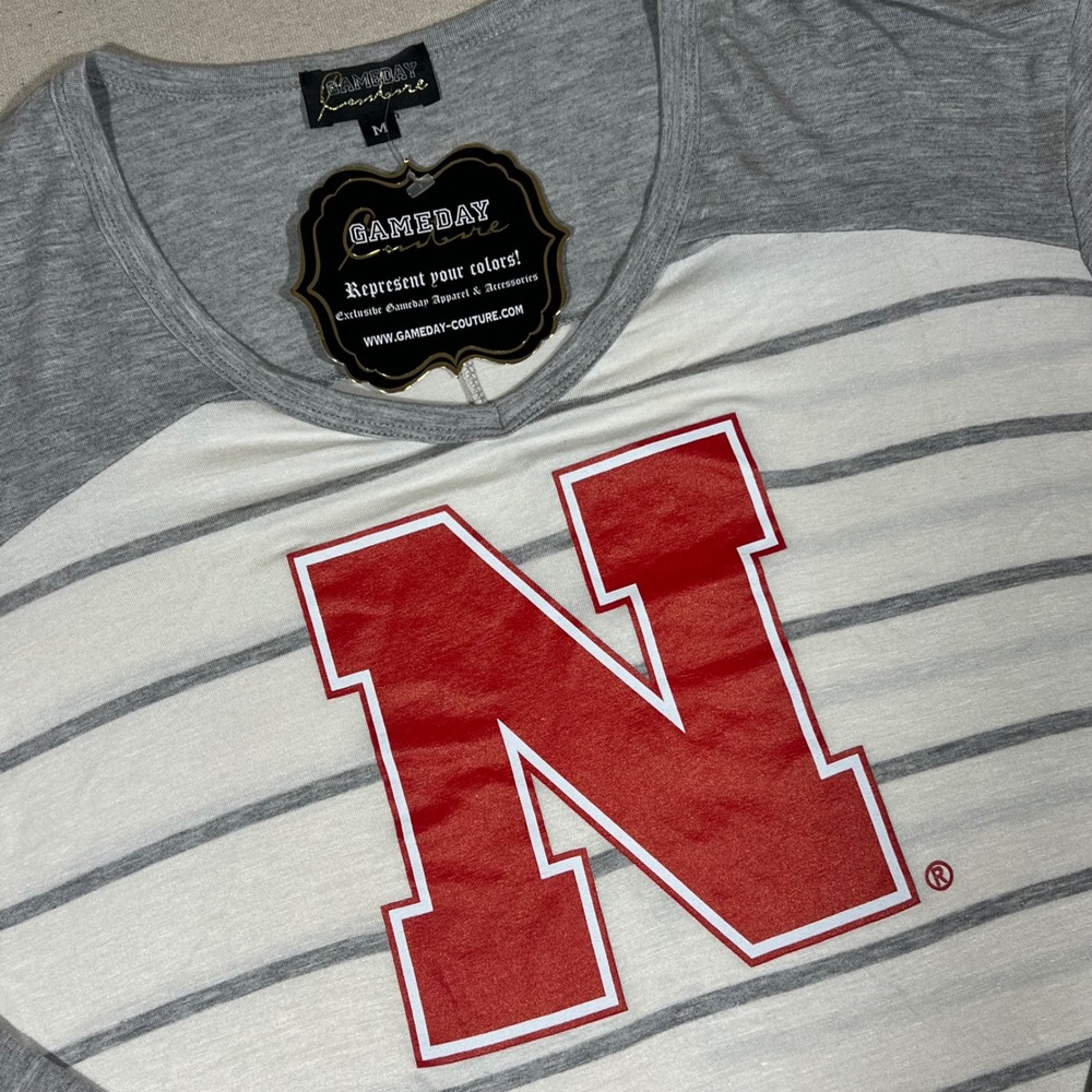 Gameday Couture Nebraska Cornhuskers NCAA Striped Long Sleeve T Shirt Top Medium